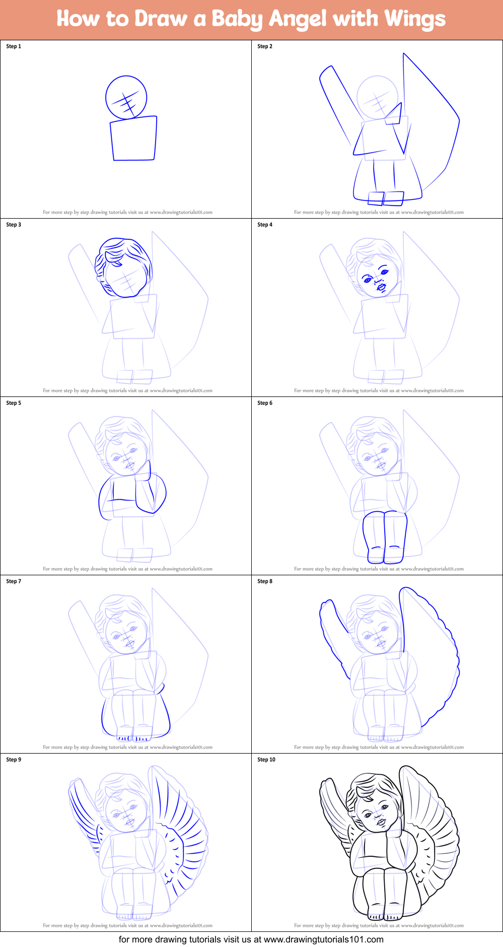 How to Draw a Baby Angel with Wings Printable Step by Step