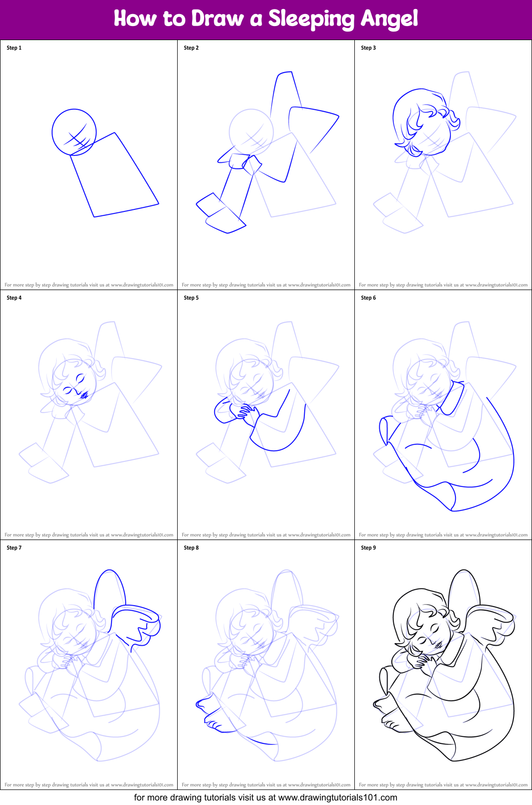 How to Draw a Sleeping Angel Printable Step by Step