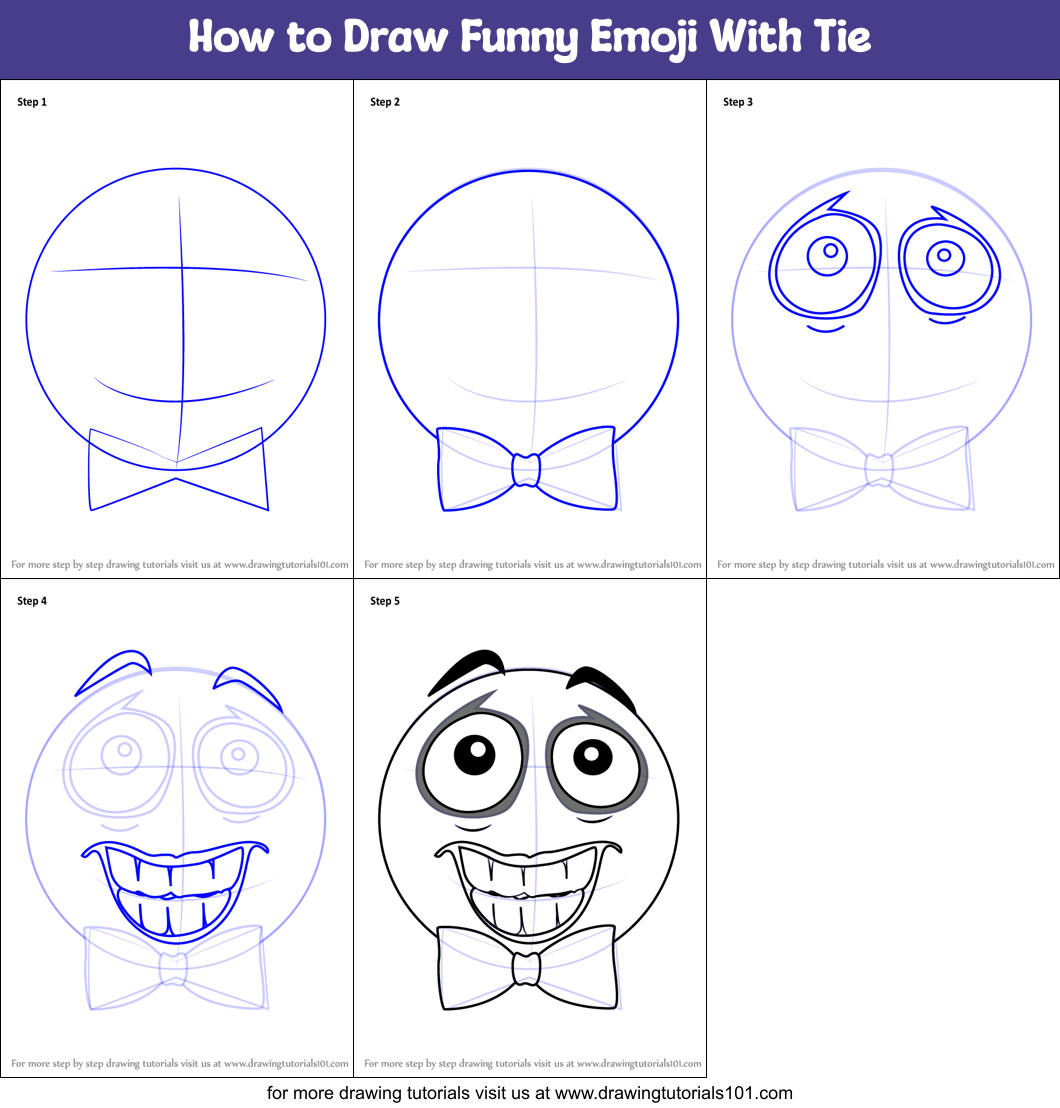 How to Draw Funny Emoji With Tie Printable Step by Step