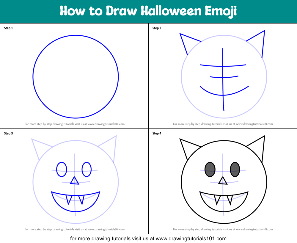 How to Draw Halloween Emoji Printable Step by Step