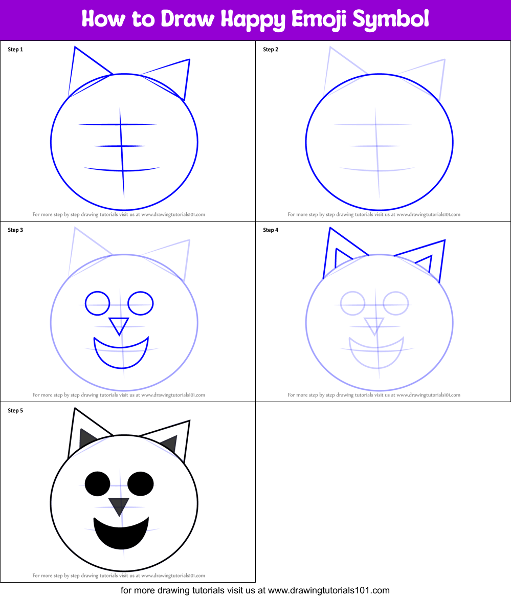 How to Draw Happy Emoji Symbol Printable Step by Step