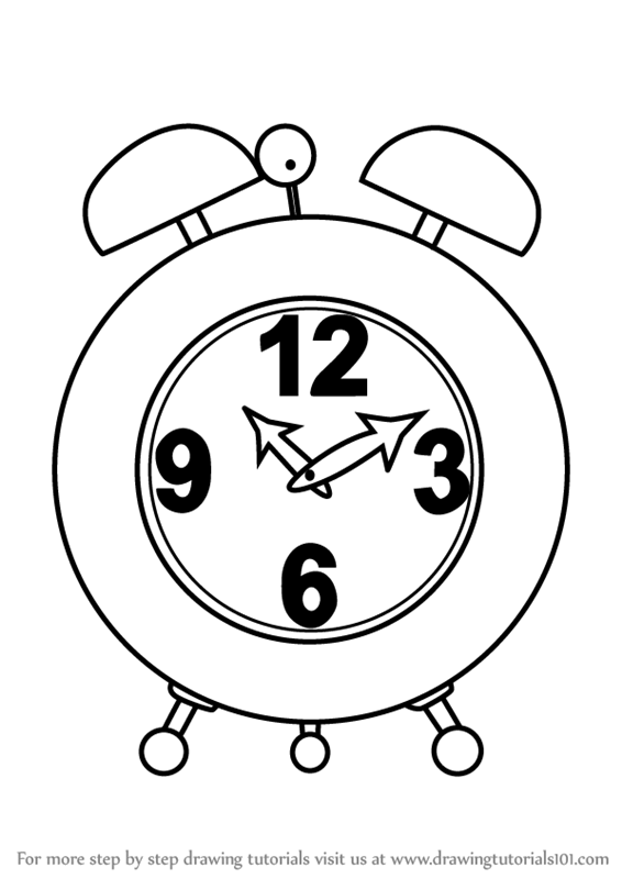 Step by Step How to Draw an Alarm Clock : DrawingTutorials101.com