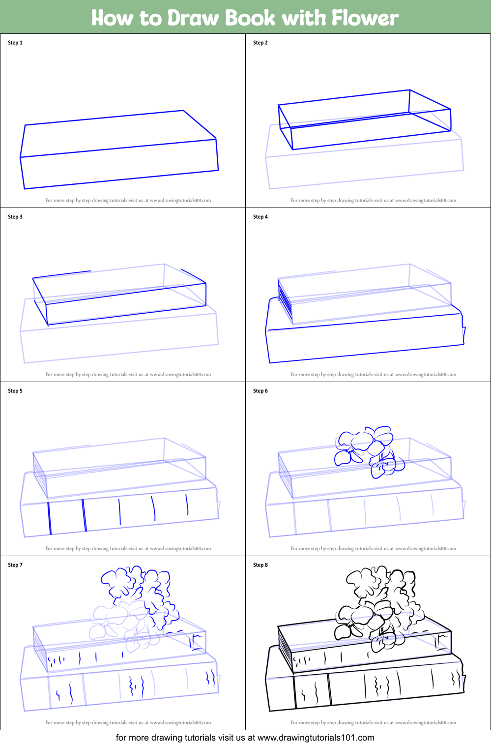 How to Draw Book with Flower Printable Step by Step