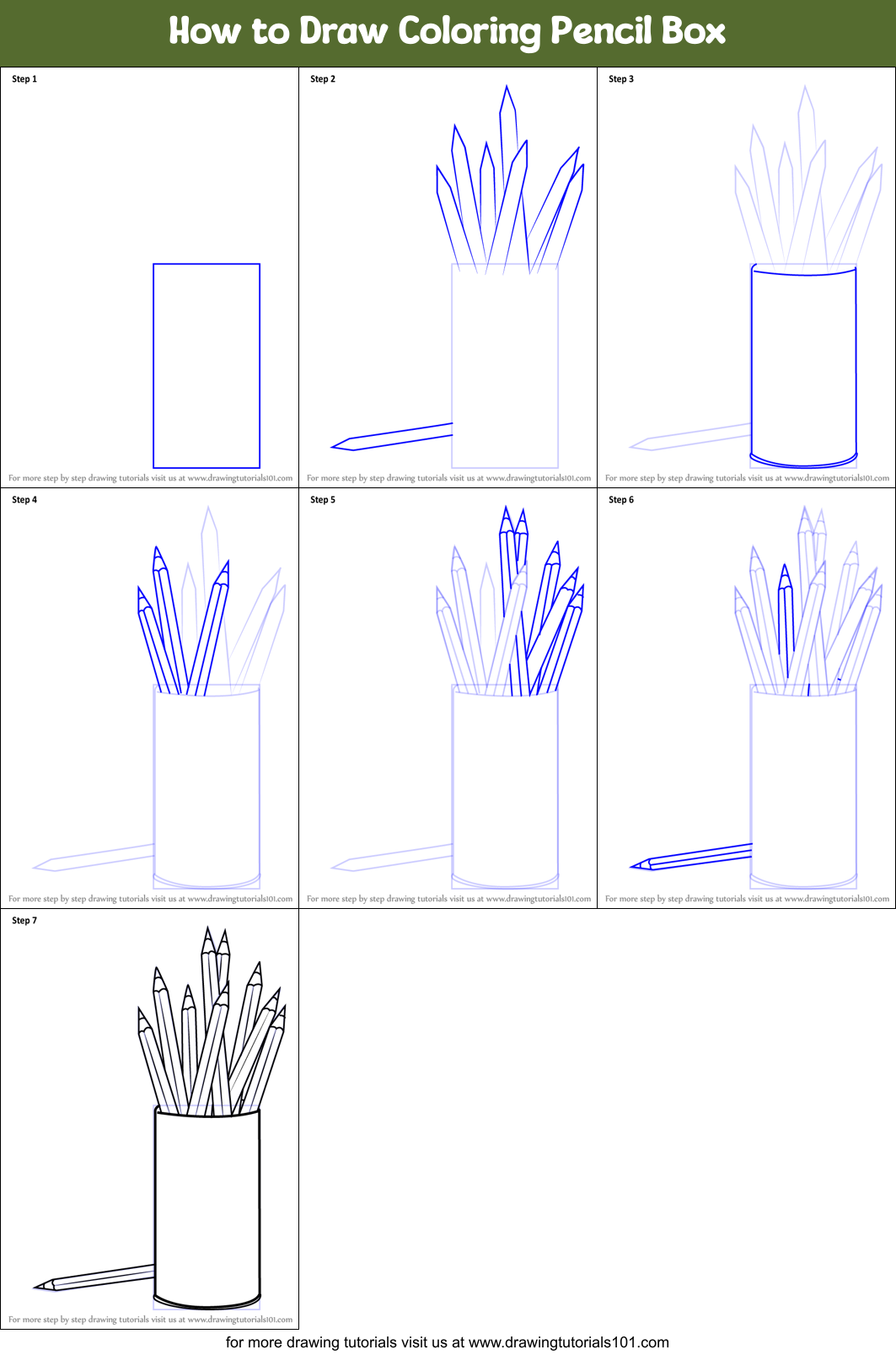 How to Draw Coloring Pencil Box Printable Step by Step