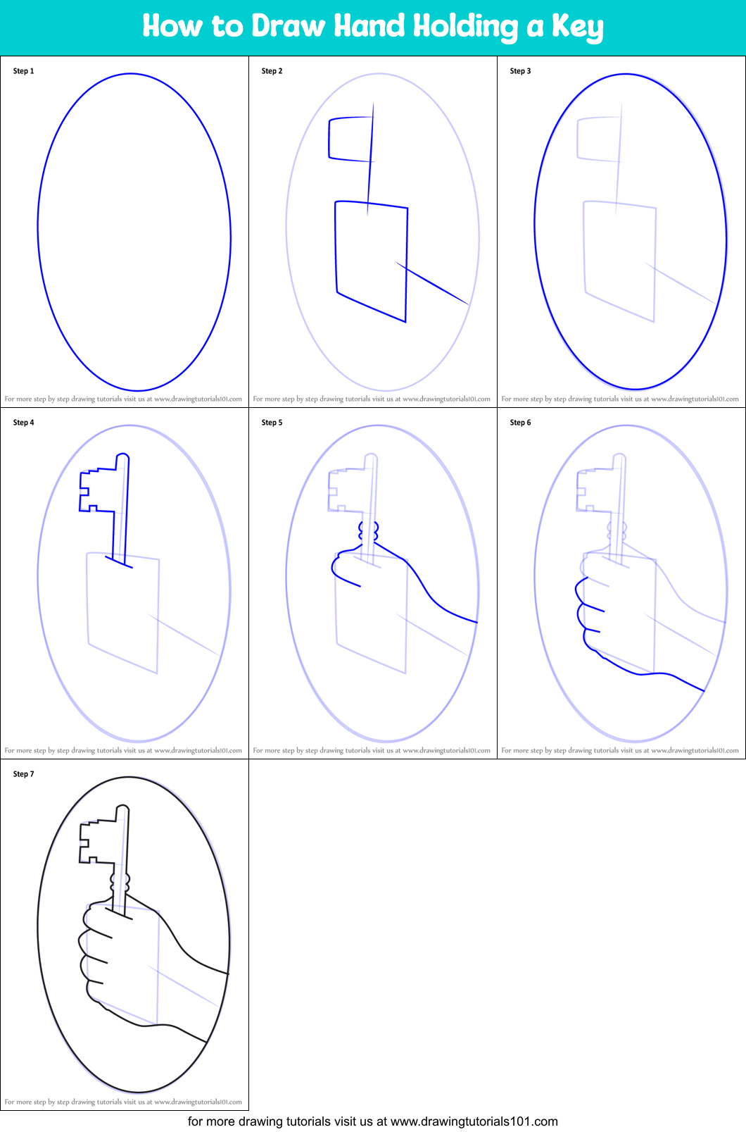 How to Draw Hand Holding a Key Printable Step by Step