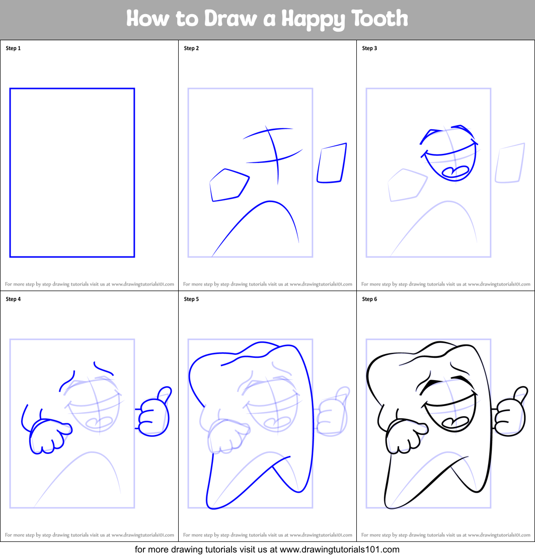 How to Draw a Happy Tooth Printable Step by Step