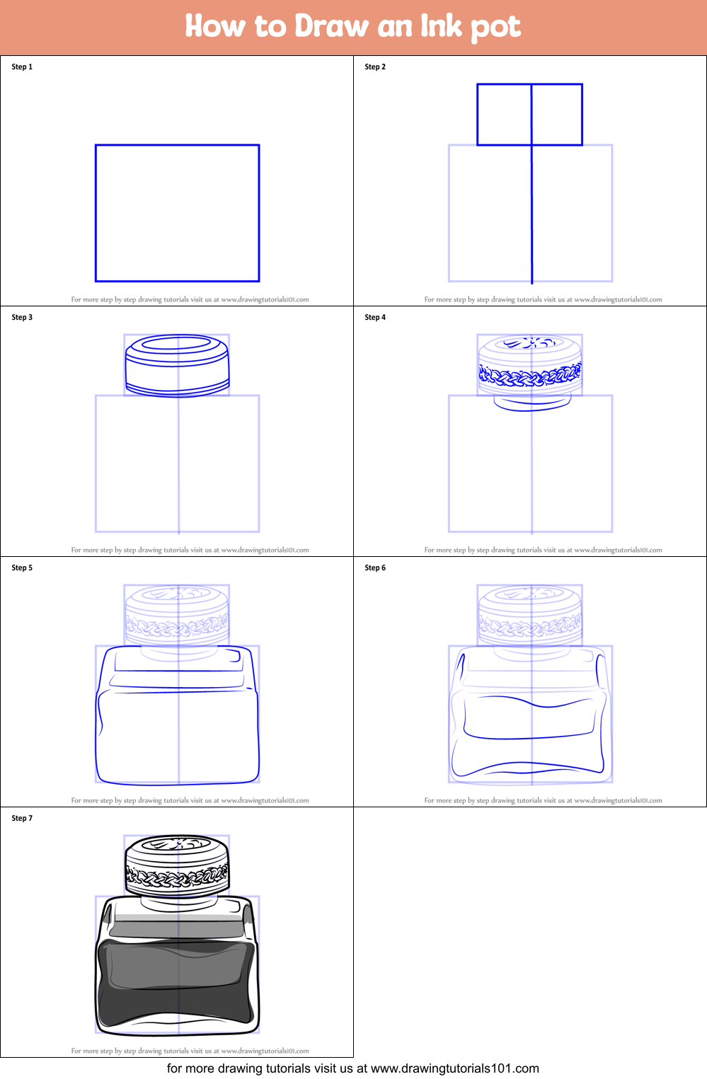 How to Draw an Ink pot Printable Step by Step