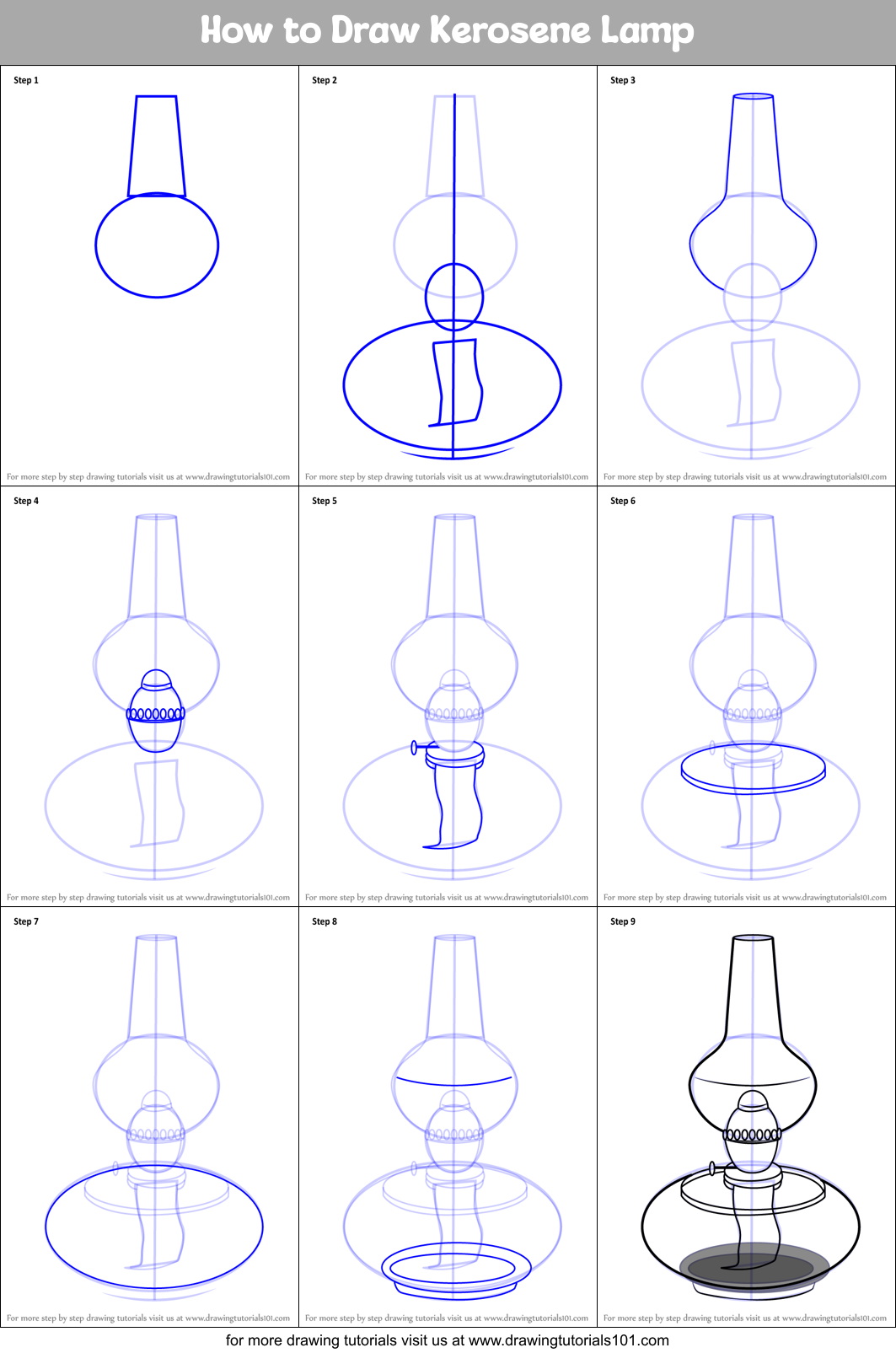 How to Draw Kerosene Lamp Printable Step by Step