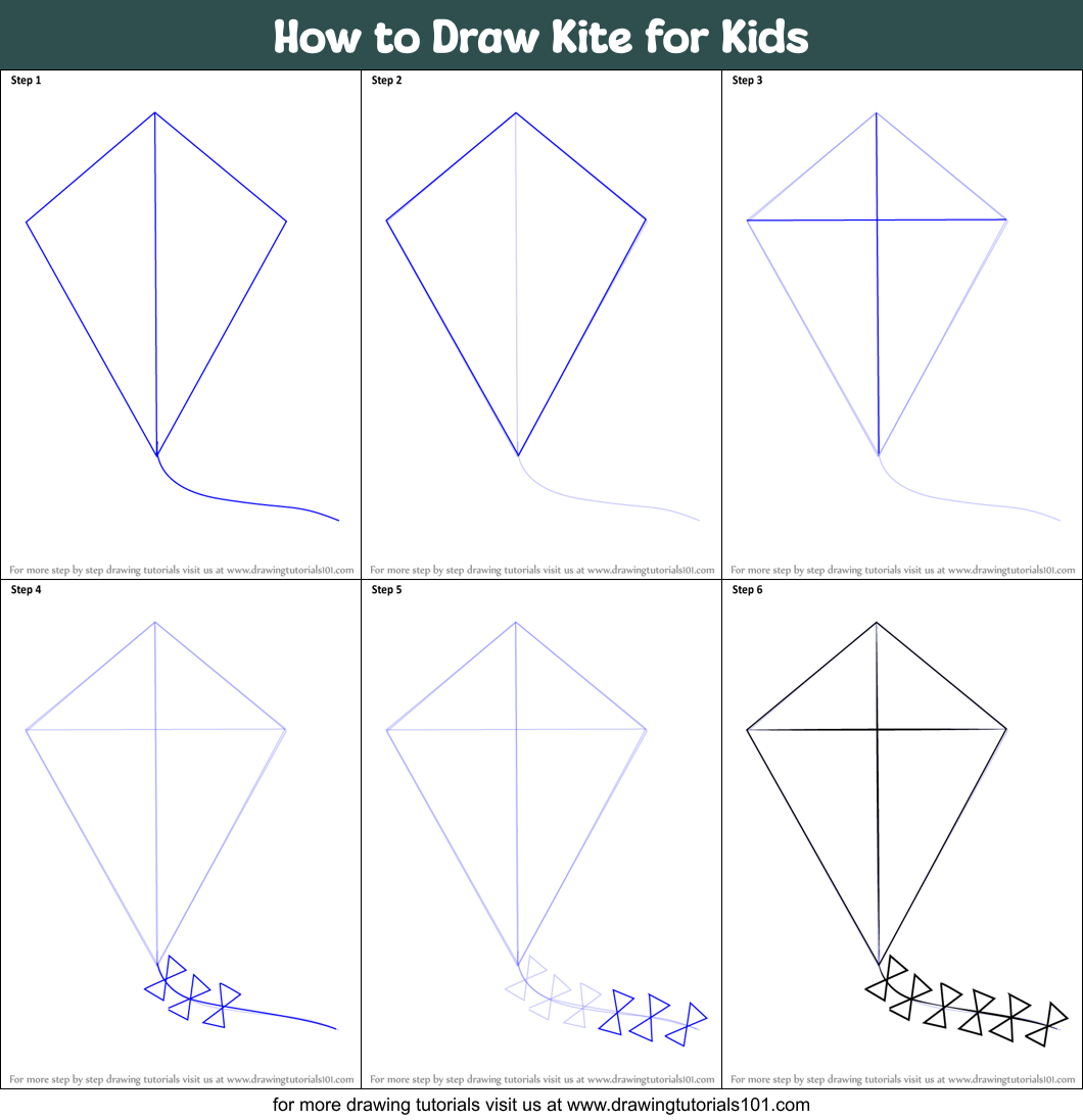 How to Draw Kite for Kids Printable Step by Step
