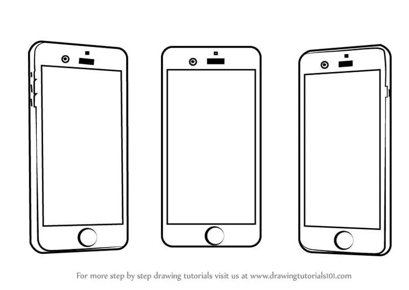 Step by Step How to Draw a Mobile Phone : DrawingTutorials101.com