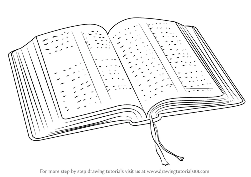 How to draw a book - completed outline of an open book in