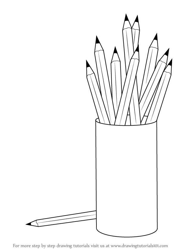 Learn How to Draw a Pencil Box with Pencils (Everyday Objects) Step by