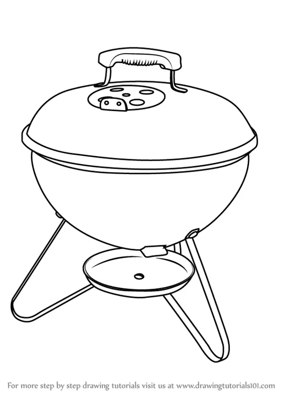 Learn How to Draw Portable Charcoal Grill BBQ (Everyday Objects) Step