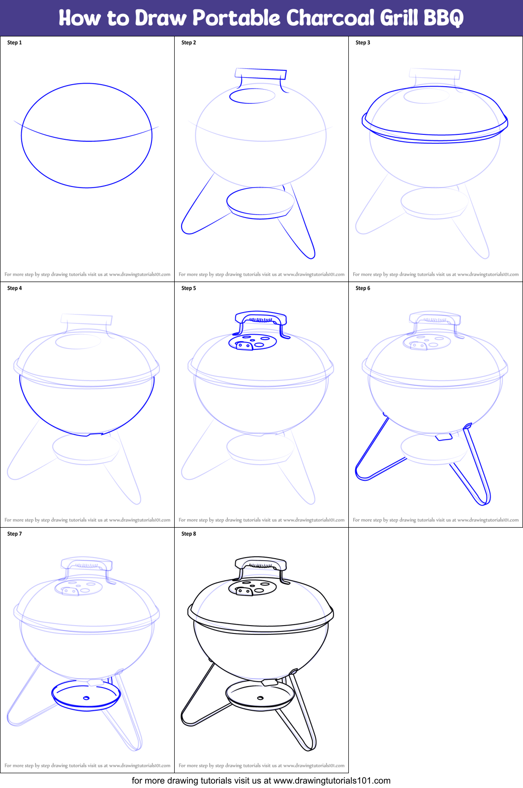 How to Draw Portable Charcoal Grill BBQ Printable Step by Step