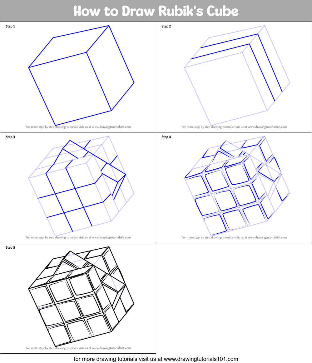 How to Draw Rubik's Cube Printable Step by Step