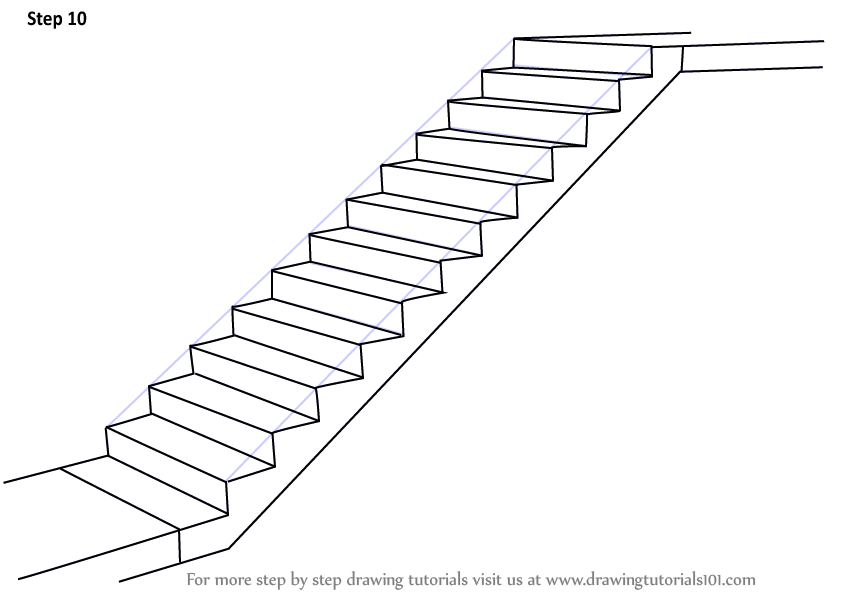 Step by Step How to Draw Staircase : DrawingTutorials101.com