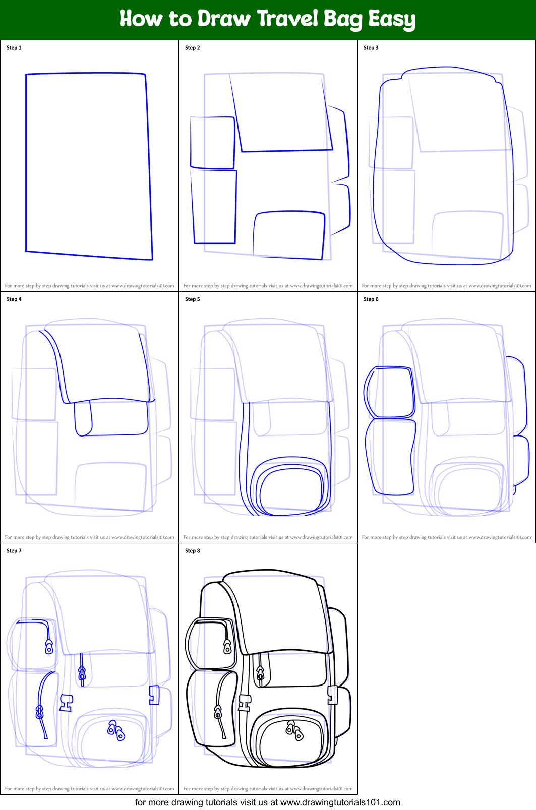 How to Draw Travel Bag Easy Printable Step by Step