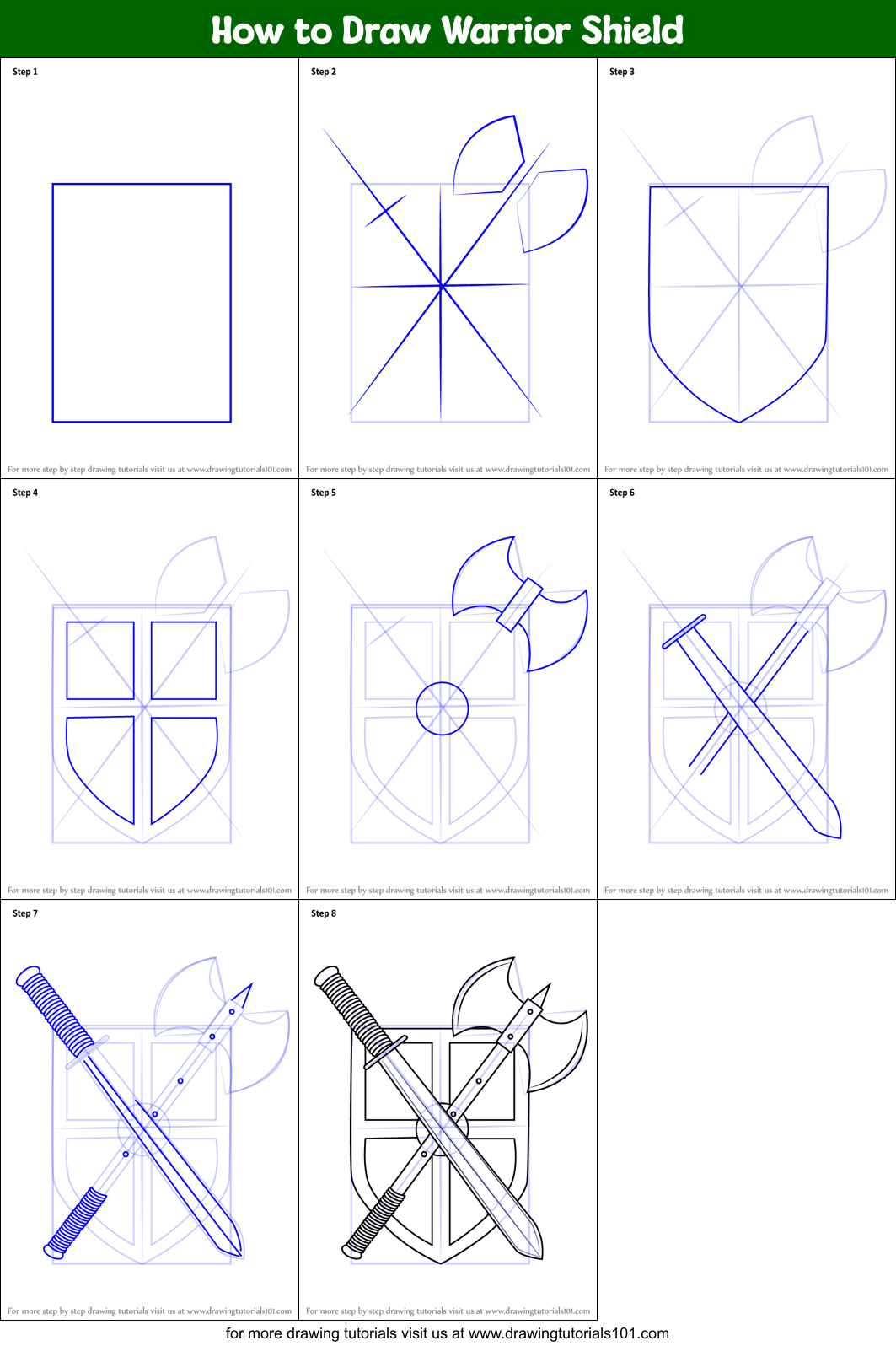 How to Draw Warrior Shield Printable Step by Step