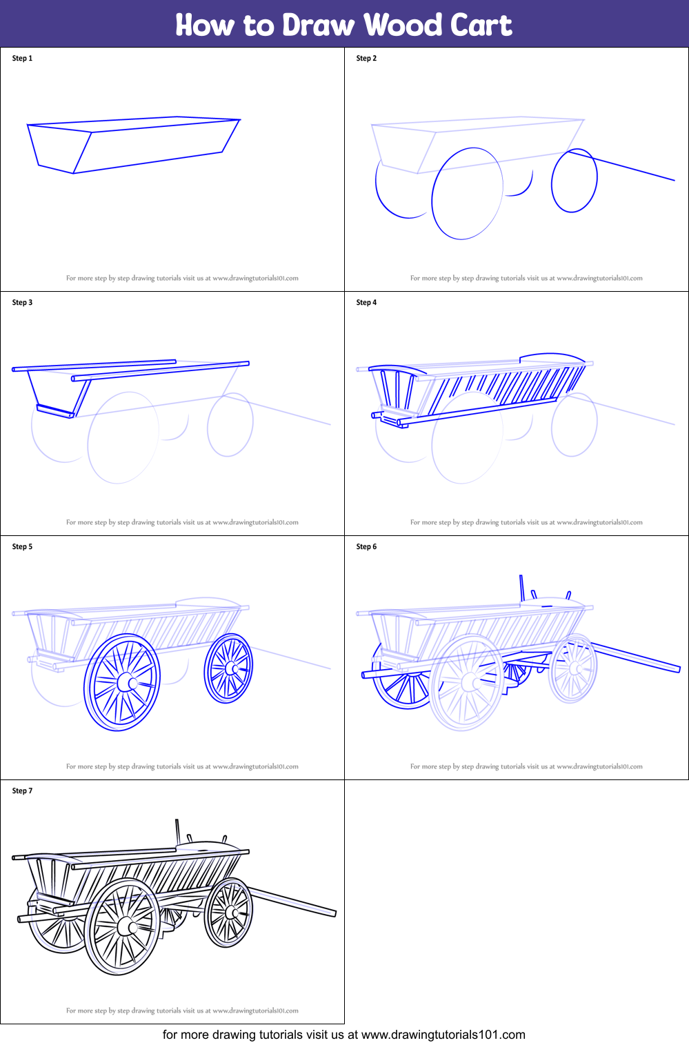 How to Draw Wood Cart Printable Step by Step