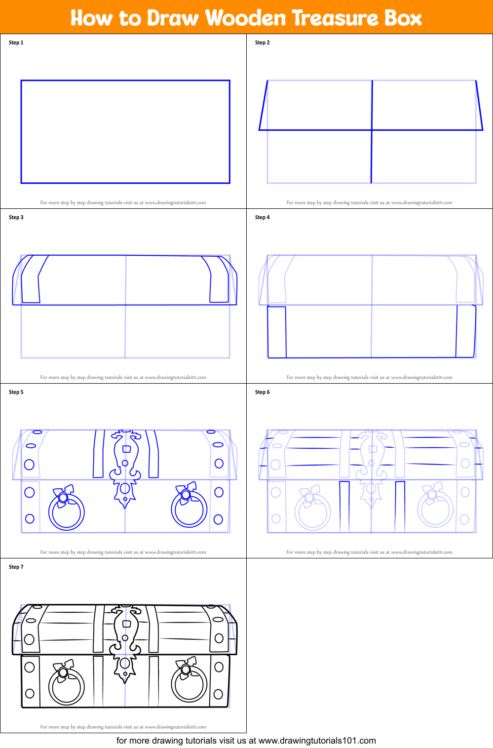 How to Draw Wooden Treasure Box Printable Step by Step