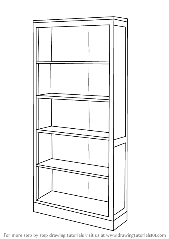 Learn How To Draw A Book Shelf Furniture Step By Step Drawing