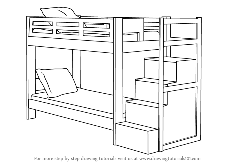 Learn How to Draw a Bunk Bed (Furniture) Step by Step 