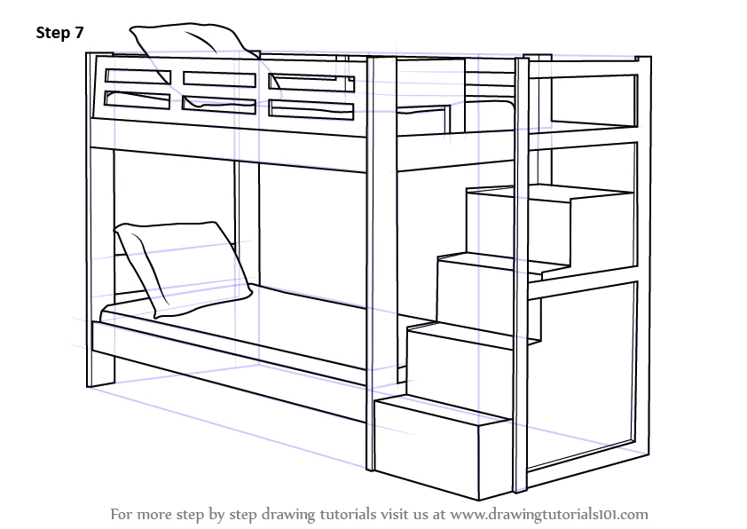 Step by Step How to Draw a Bunk Bed : DrawingTutorials101.com