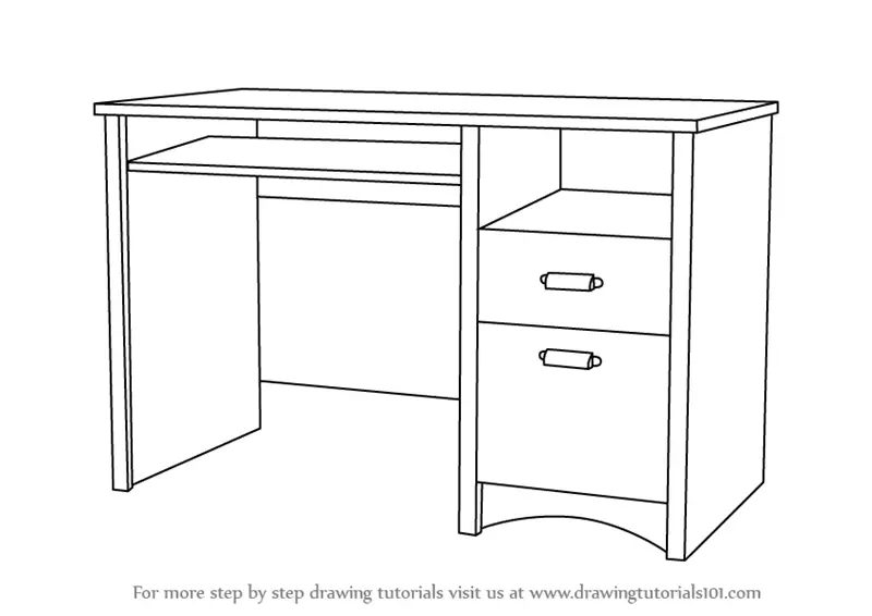 Learn How To Draw A Computer Desk Furniture Step By Step Drawing Tutorials