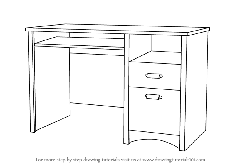 Learn How To Draw A Computer Desk Furniture Step By Step