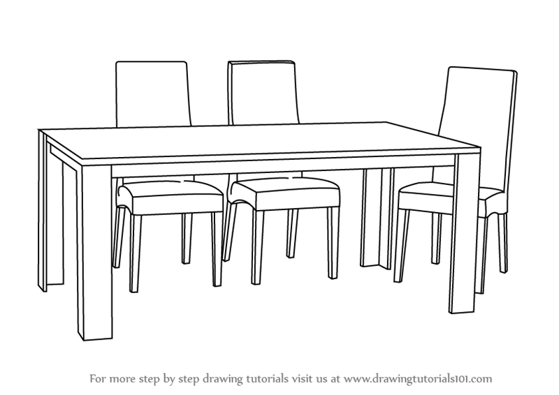 Learn How To Draw Dining Table With Chairs Furniture Step By