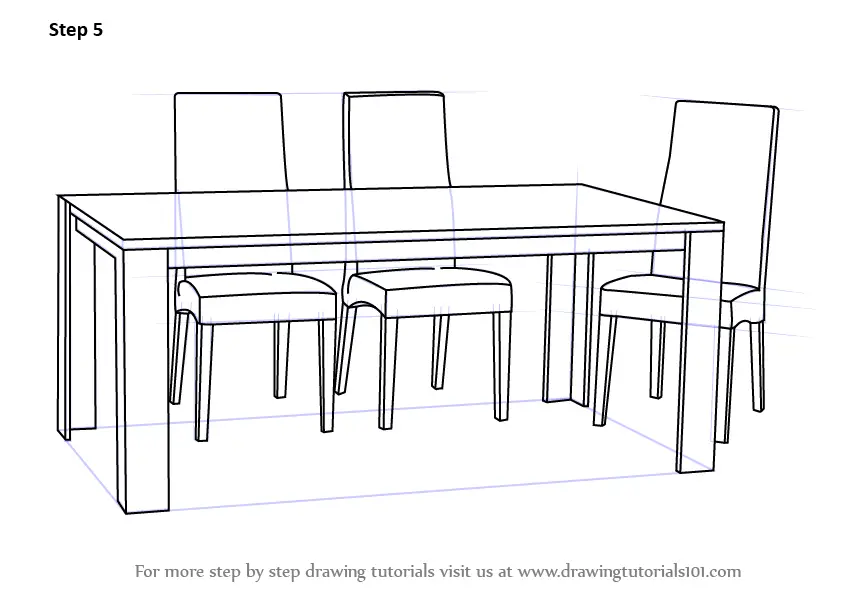 Learn How to Draw Dining Table with Chairs (Furniture) Step by Step ...