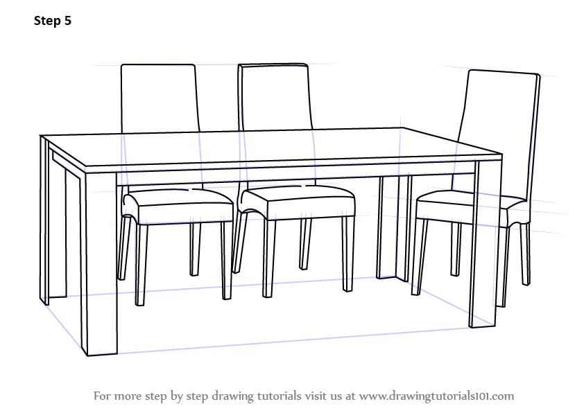 Learn How To Draw Dining Table With Chairs Furniture Step By