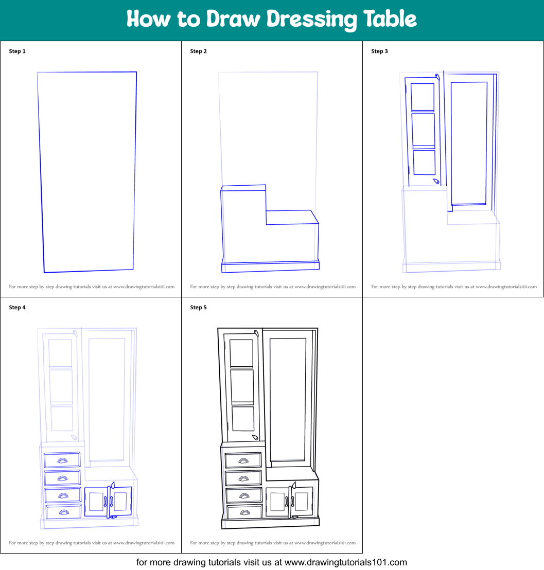 How to Draw Dressing Table printable step by step drawing sheet ...
