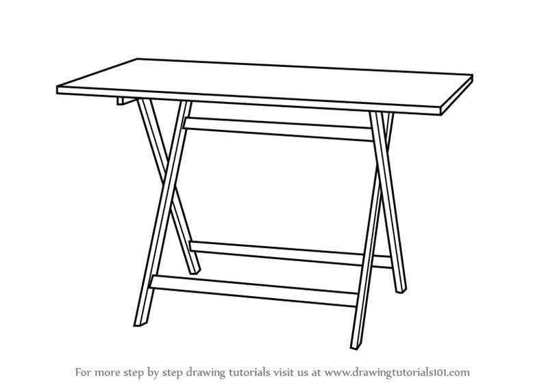 Learn How To Draw A Folding Table Furniture Step By Step