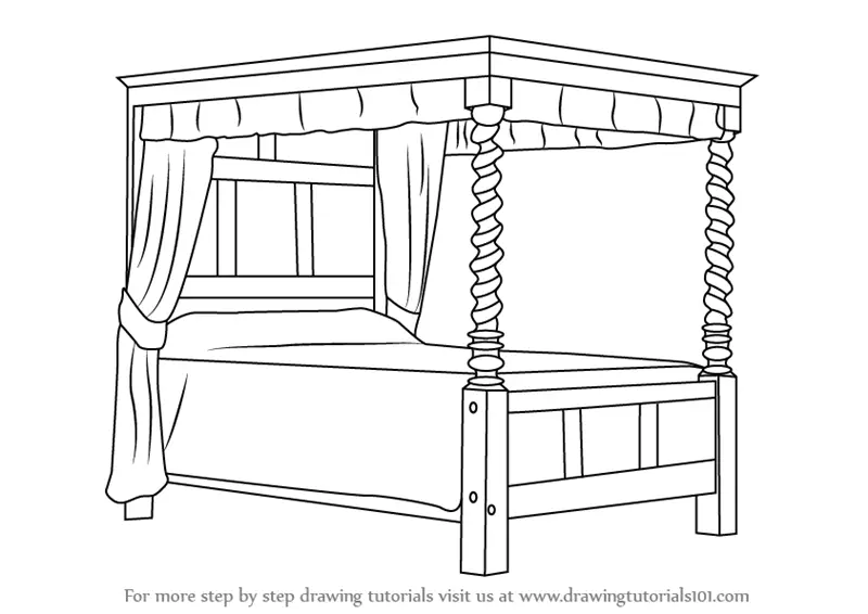 Learn How to Draw a Four-poster bed (Furniture) Step by Step : Drawing ...