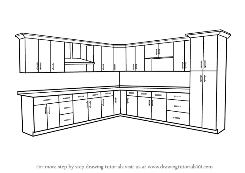 learn how to draw kitchen cabinets (furniture) stepstep