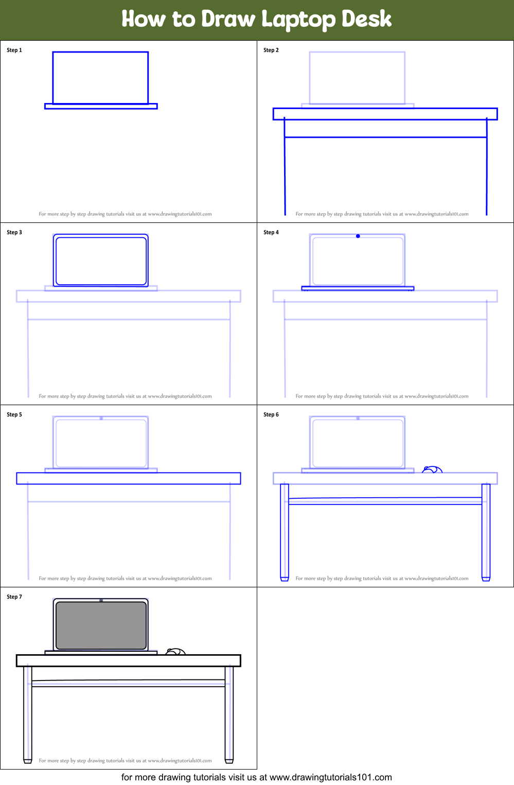 How To Draw Laptop Desk Printable Step By Step Drawing Sheet