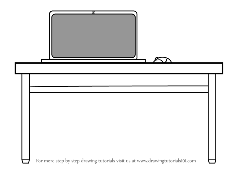 Learn How To Draw Laptop Desk Furniture Step By Step Drawing