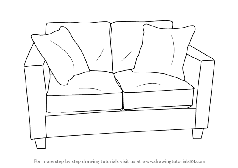 Learn How to Draw Love Seats (Sofa) (Furniture) Step by Step : Drawing