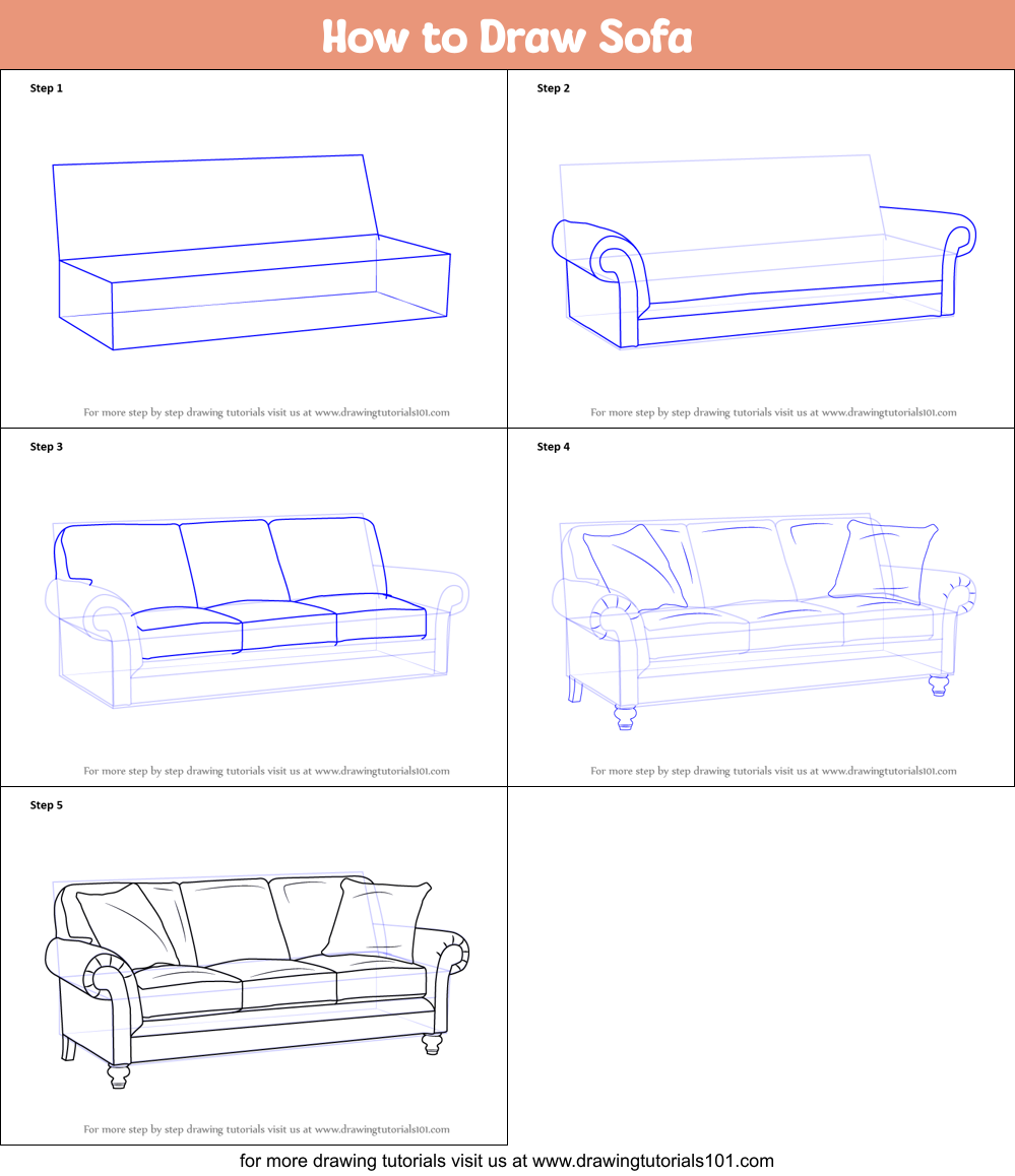 How To Draw Sofa Furniture Step By