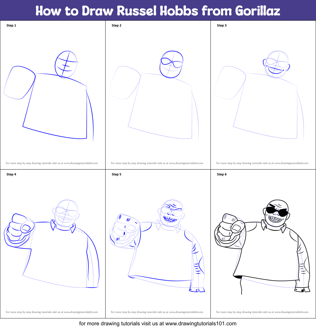 How to Draw Russel Hobbs from Gorillaz Printable Step by Step