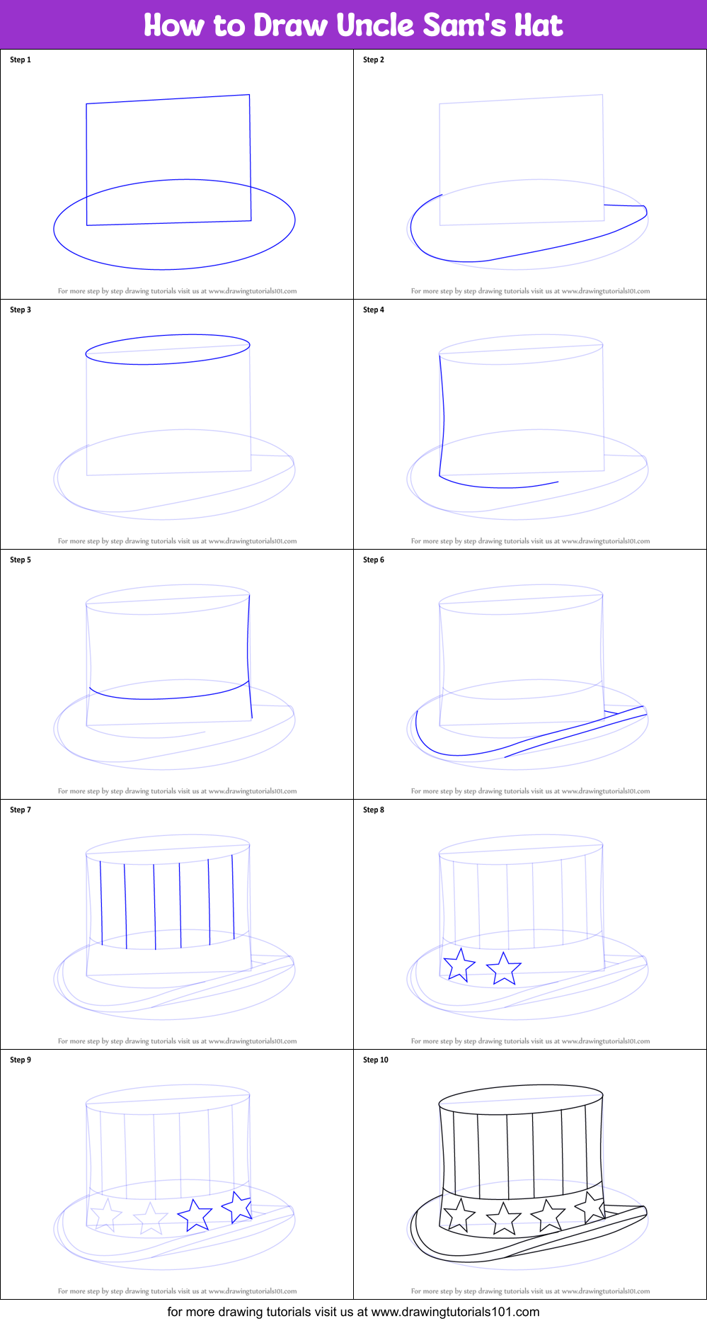 How to Draw Uncle Sam's Hat Printable Step by Step