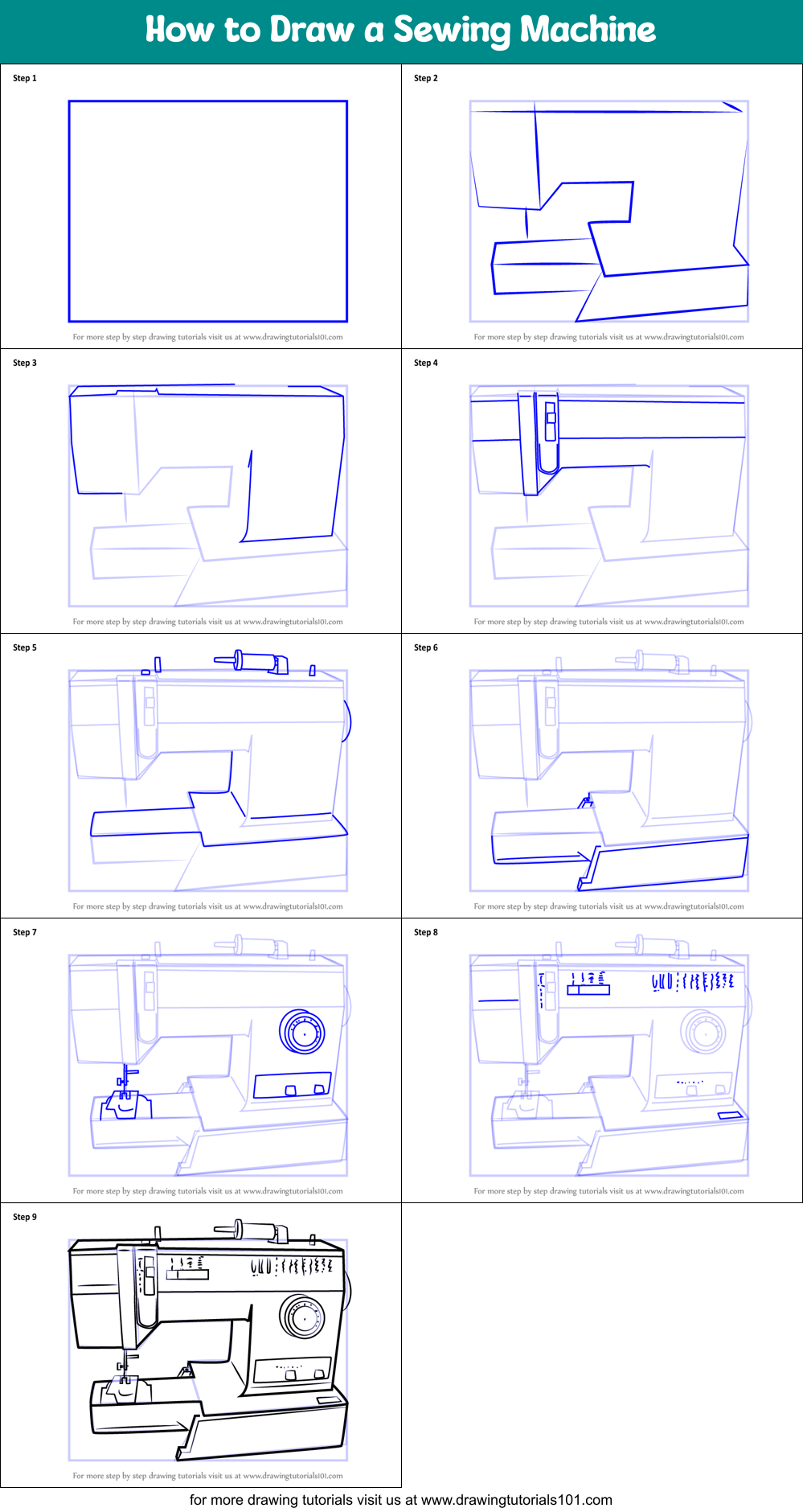 How to Draw a Sewing Machine Printable Step by Step