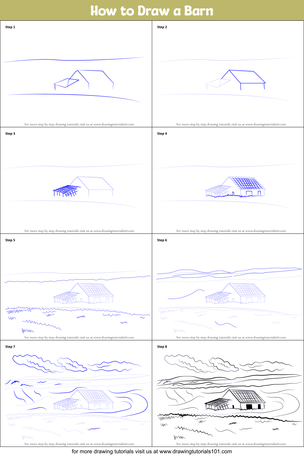 How to Draw a Barn Printable Step by Step