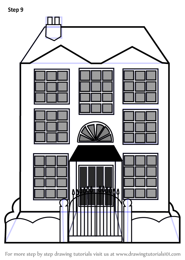 Learn How to Draw Mansion House (Houses) Step by Step : Drawing Tutorials