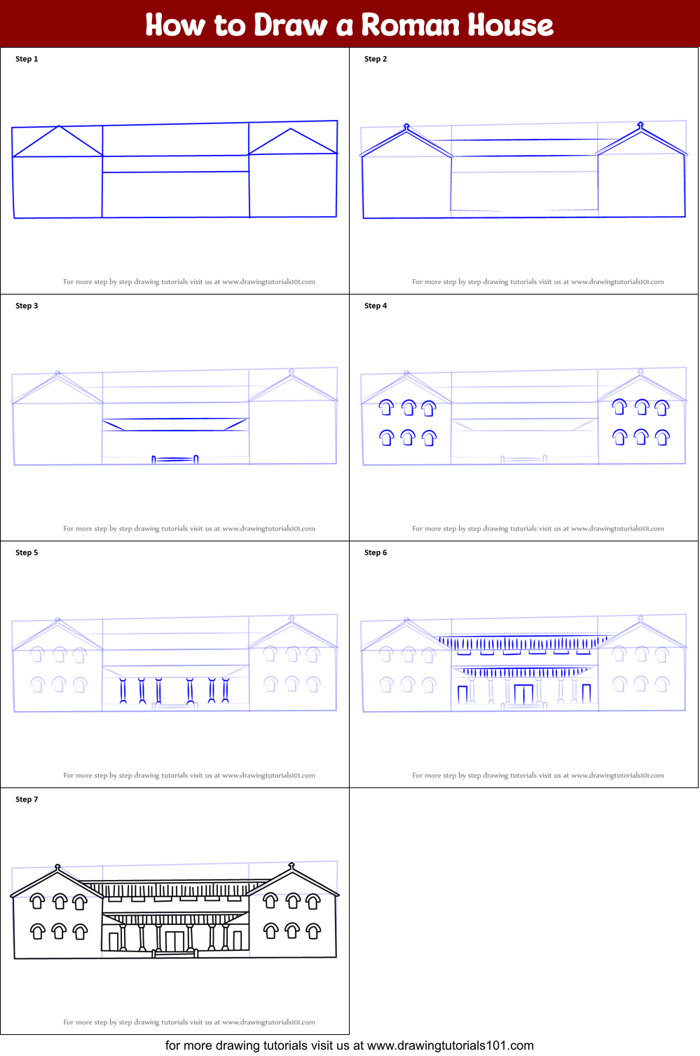 How to Draw a Roman House Printable Step by Step