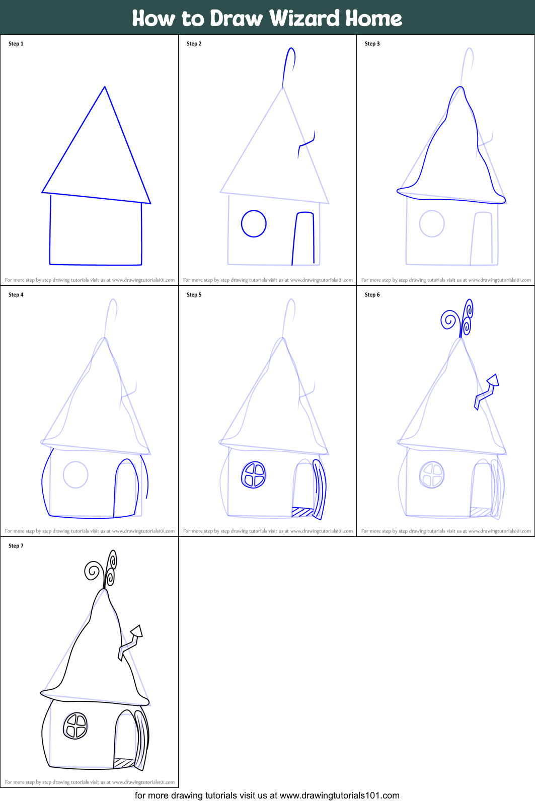 How to Draw Wizard Home Printable Step by Step