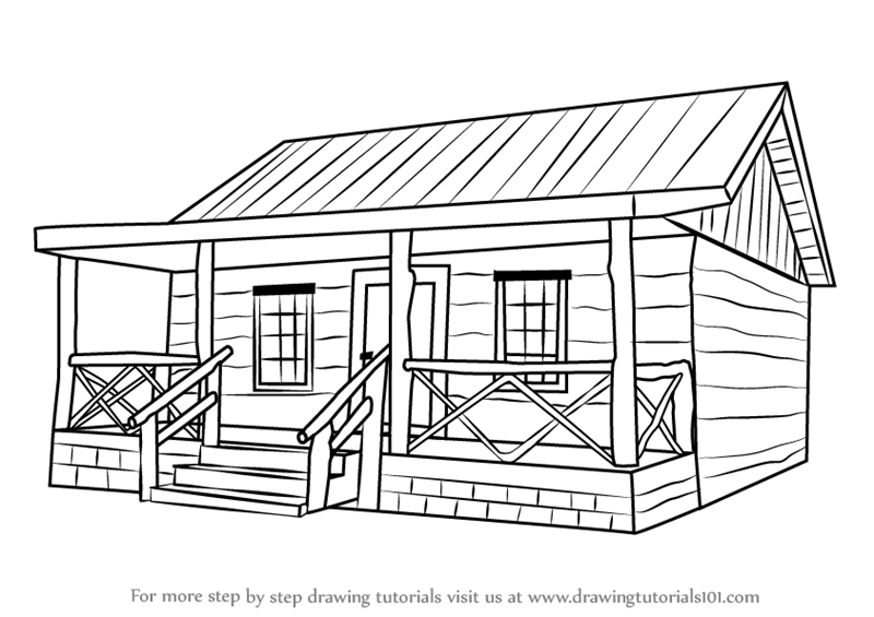 Step by Step How to Draw a Wood Cabin : DrawingTutorials101.com