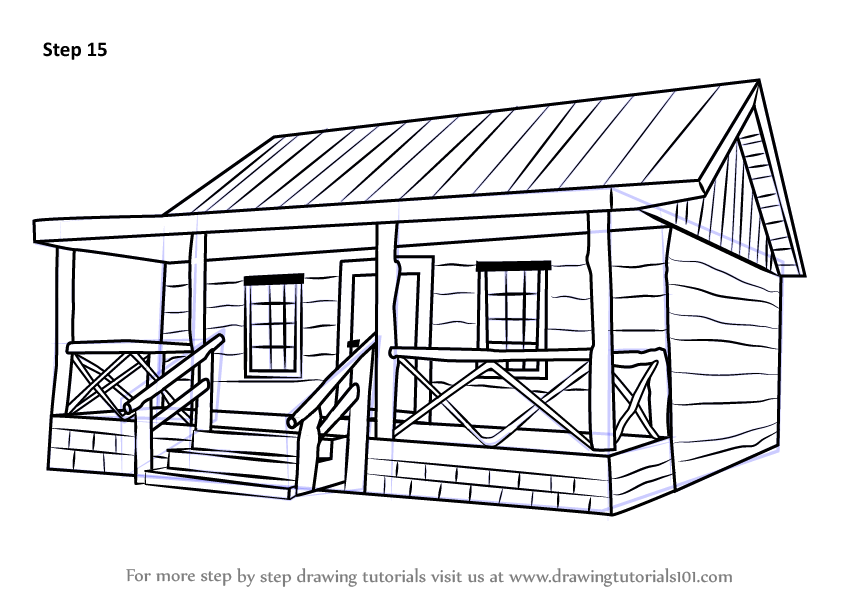 Learn How to Draw a Wood Cabin (Houses) Step by Step : Drawing Tutorials