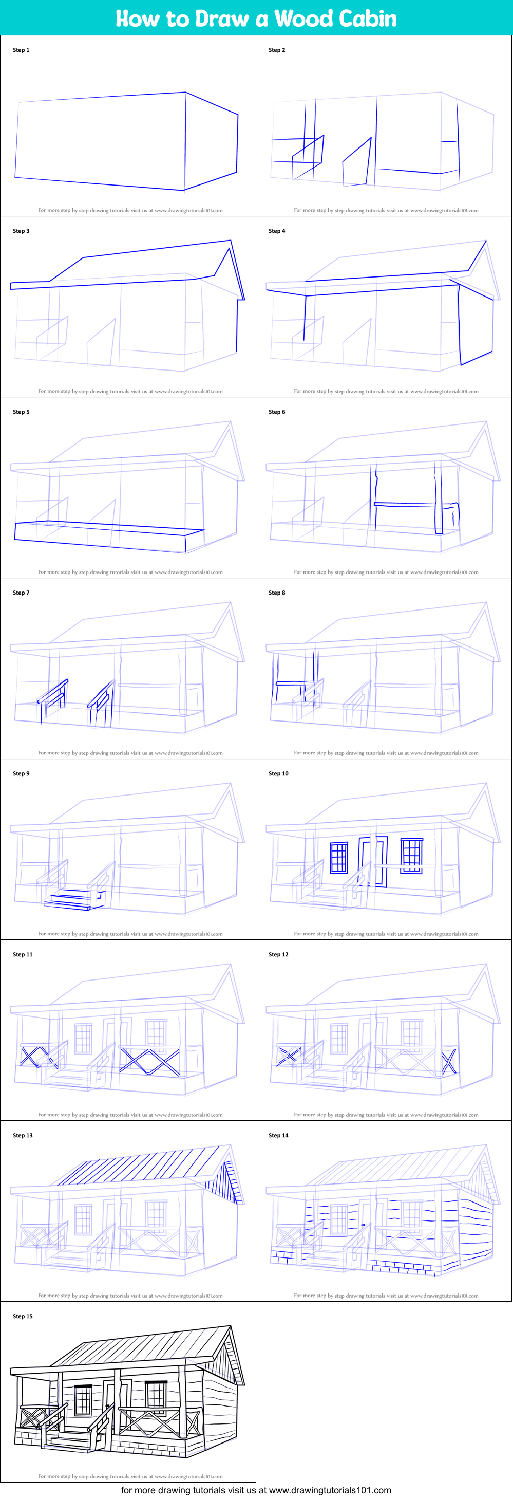 How to Draw a Wood Cabin Printable Step by Step